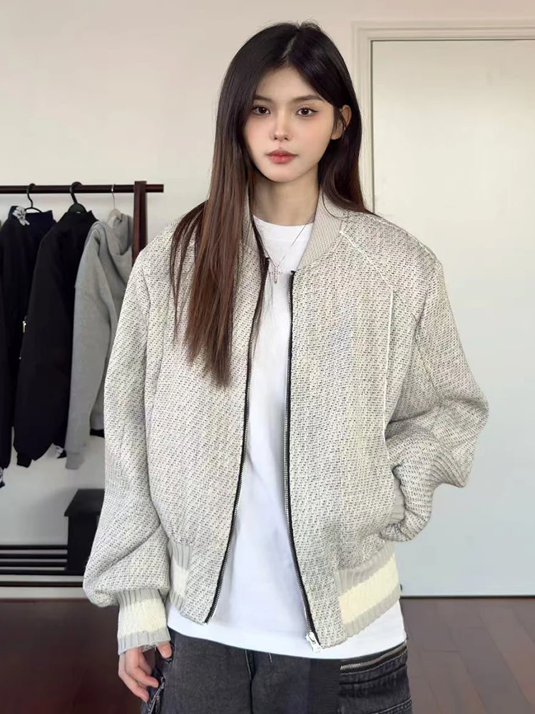 

Zoki Y2K American Baseball Jacket Women Harajuku Streetwear Long Sleeve Retro Coat Casual Fall O Neck Loose Bf Hip Hop Outwear