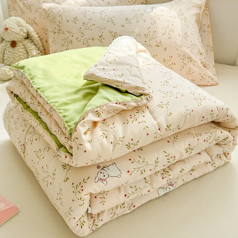 Cartoon Summer Cool Quilt with Lace Cute Printing Cooling Comforter for Single Double Washed Lovely Comfortable Home Textile