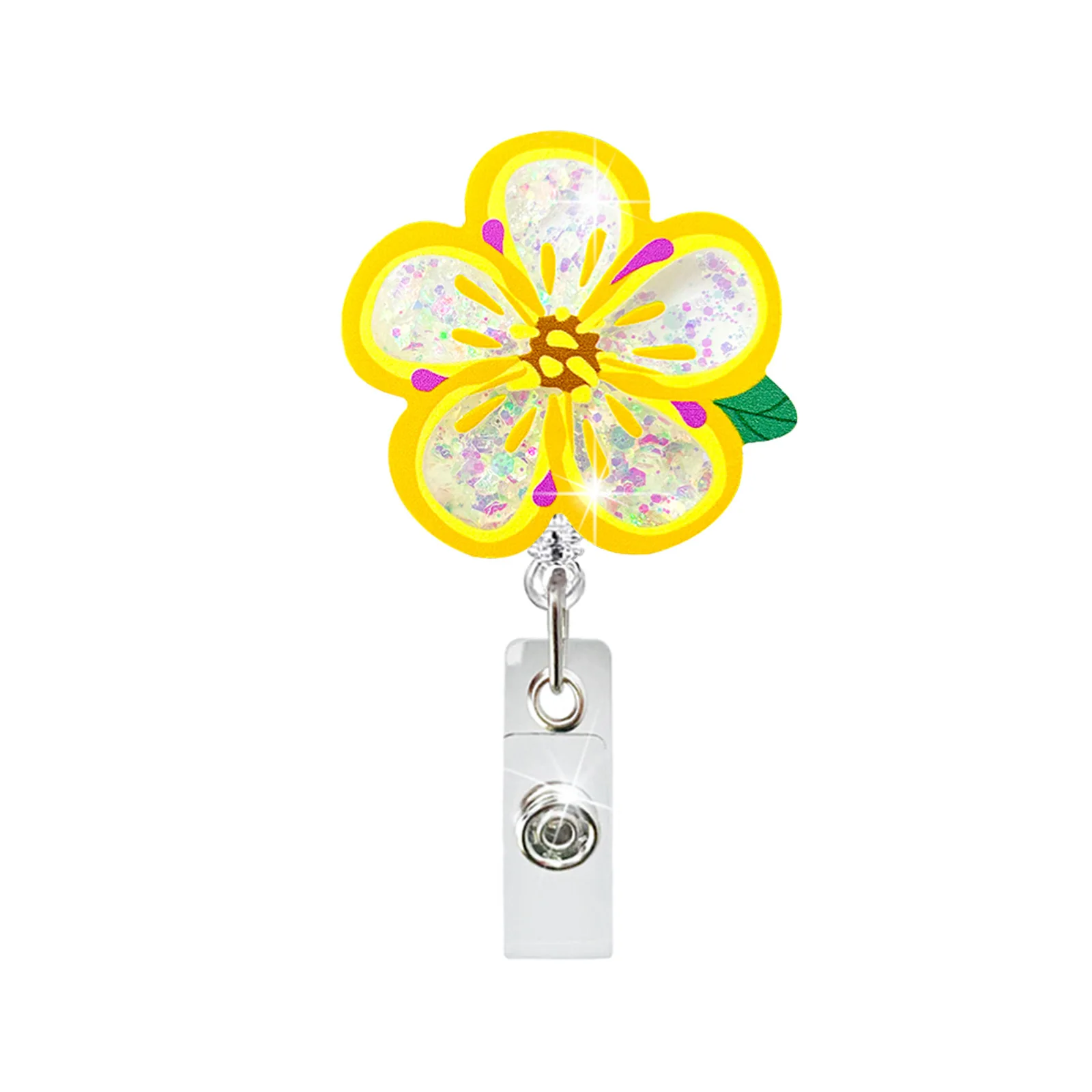 New Cute Acrylic Flowers Nurse Doctor Hospital Badge Reel Retractable ID Badge Holder W/ 360 Rotating Alligator Clip Name Holder