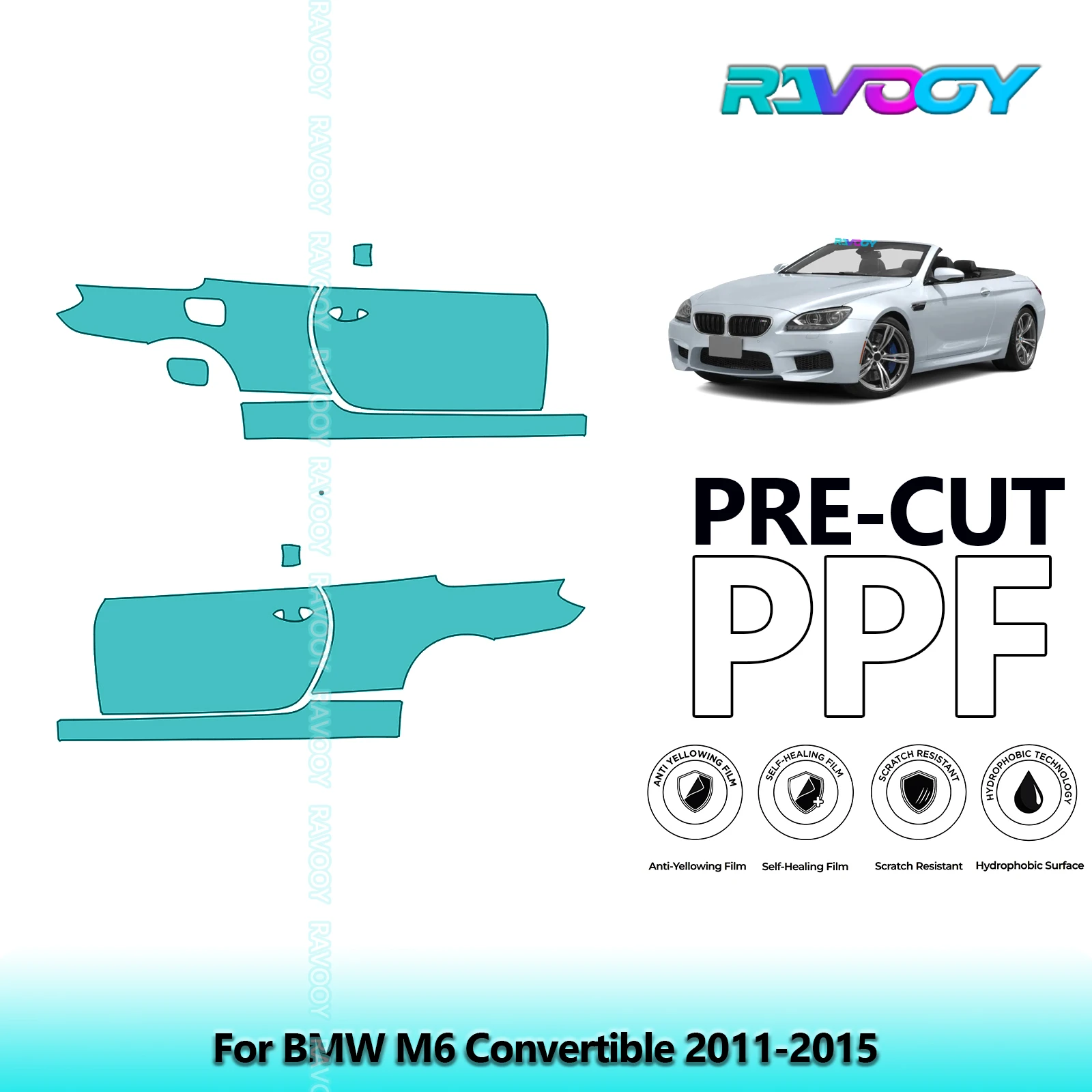 

For BMW M6 Convertible 2011-2015 8.5mil Clear Matte Pre-Cut PPF Door & A/B Pillar Kit TPU Paint Protection Film Set