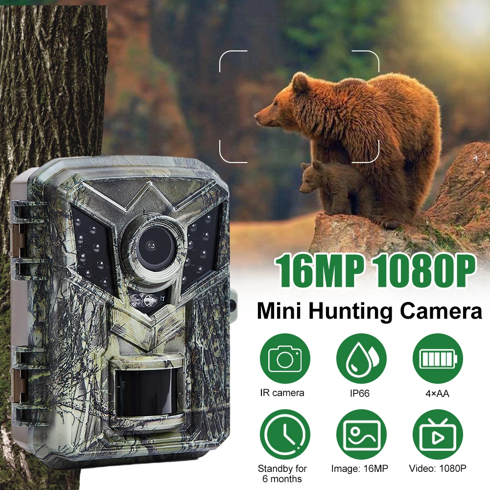 Mini Hunting Camera 16MP 1080P Motion Activated 0.2s Trigger Time Infrared Night Vision Wildlife Obervation Trail Game Scouting