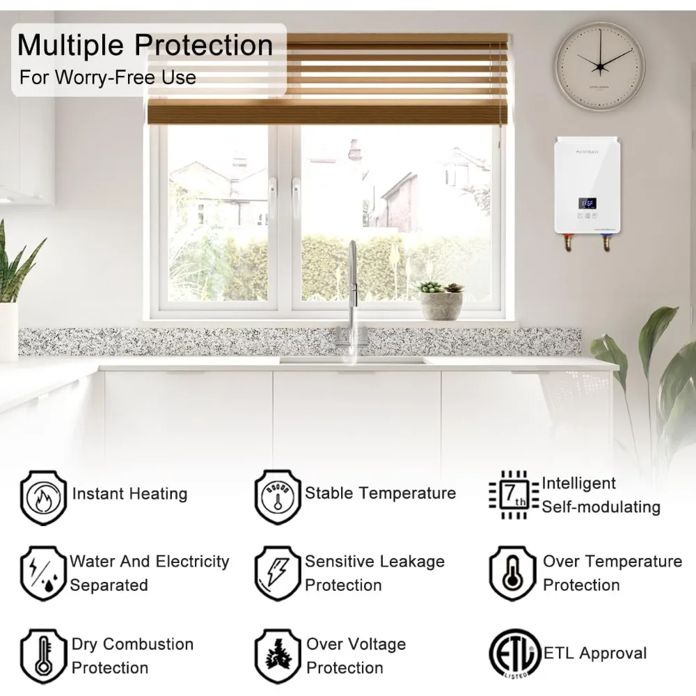 Tankless Water Heater Electric,6.5kw 240V,  Point-of-Use Hot Water Heater Digital Display,Overheating Protection, Under Sink