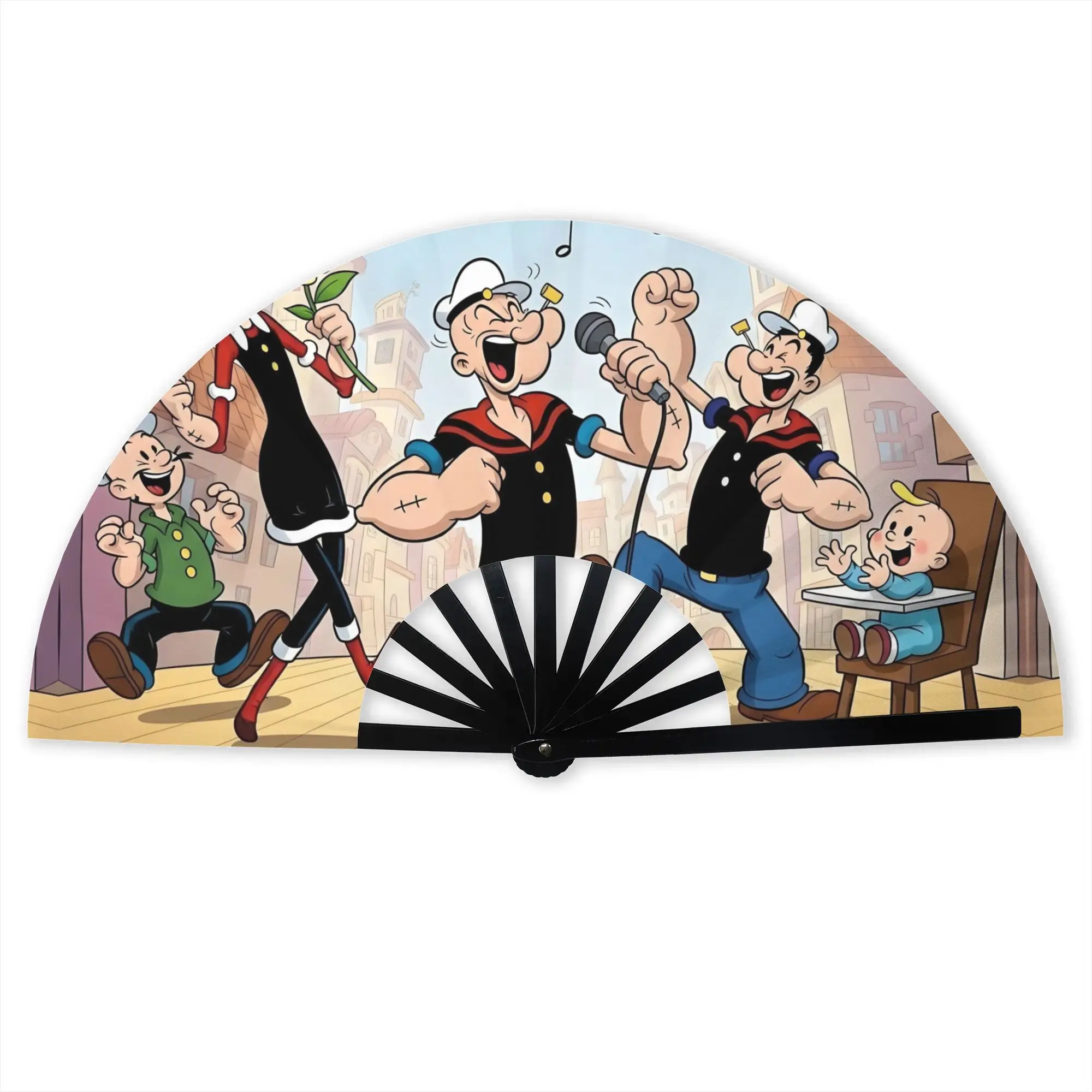 P-Pop E-Eye The S-Sailor Folding Hand Fan Music Animation Polyester Fabric Fan Funny Summer Accessory Decorative Fans