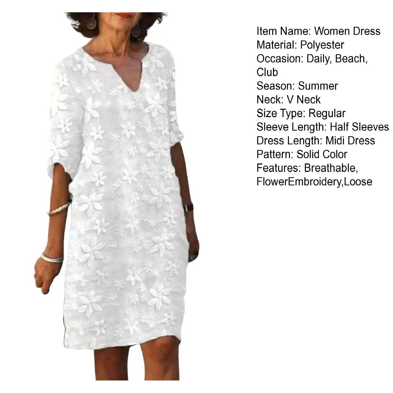 Women Sexy Dress White Hollow Lace Dress Short Sleeve Loose Midi Dresses 2025 Summer Casual Women\'s Casual Dress Vestidos Robe