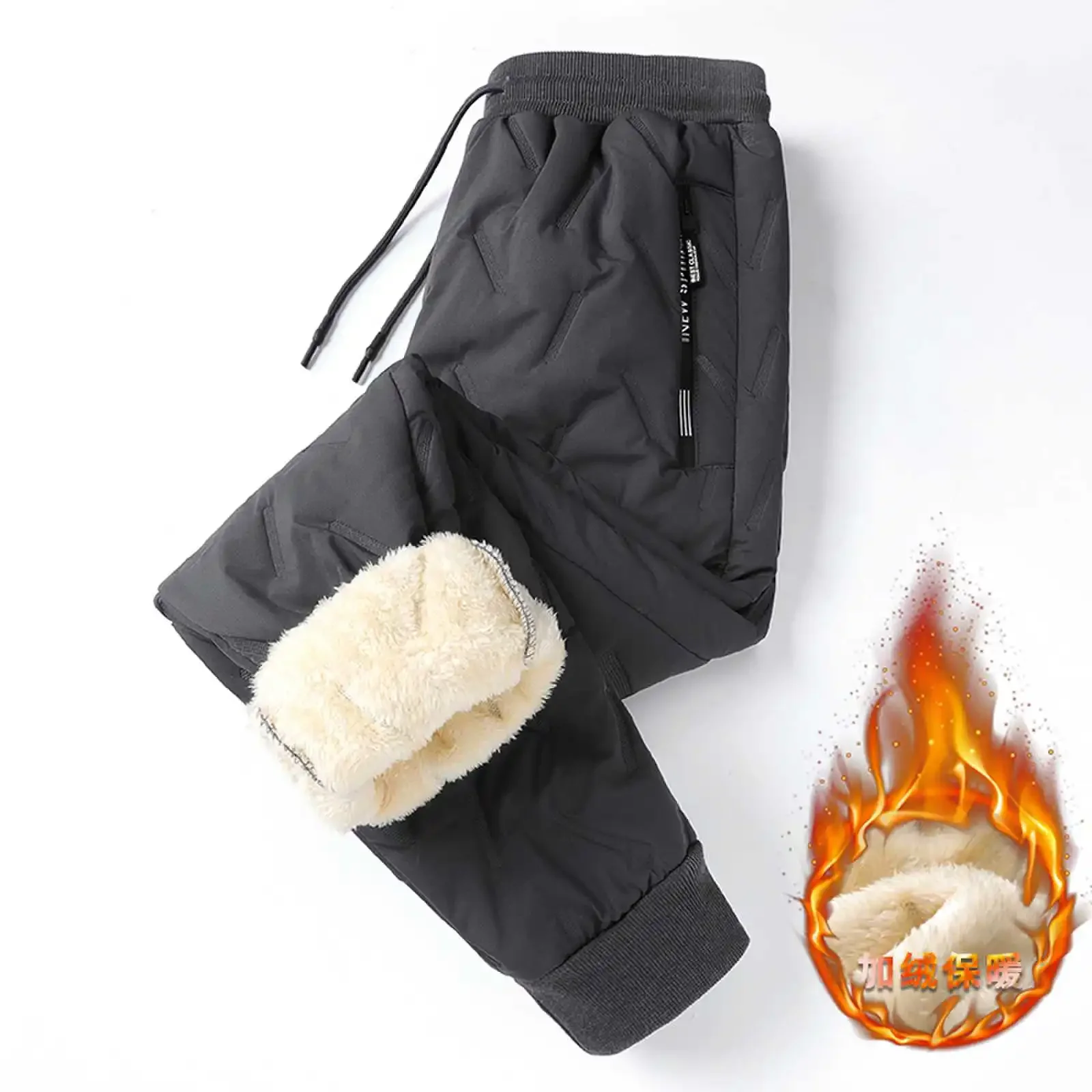 Winter Waterproof Cotton Pants Men\'s Plush Thick Wool Warm Sports Pants Casual Outdoor Ski Camping Cold-proof Men\'s Down Pants