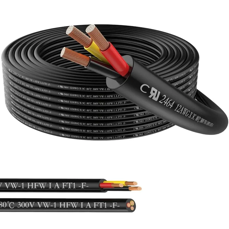 12 Gauge 3 Conductor Wire, 12AWG 50FT PVC Sheathed Stranded low volTage Wire and Cable, 12/3 Tinned Copper Hookup Wire,