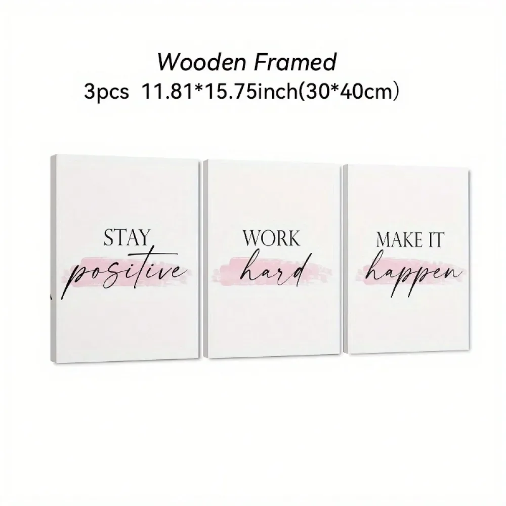 

Stay Positive Work Hard Make It Happen Motivational Wooden Framed Canvas Painting, Office Wall Art, Living Room Decoration Bedr