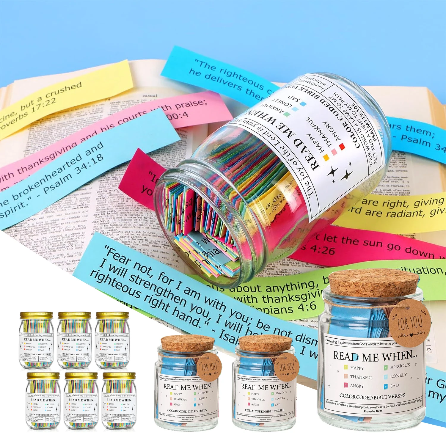 Tarro de versículos de la Biblia cristiana, versículos de la Biblia para emociones, sentimientos, versículo, tarjetas de solicitud de oración, regalos, regalo de iglesia para mujeres y hombres