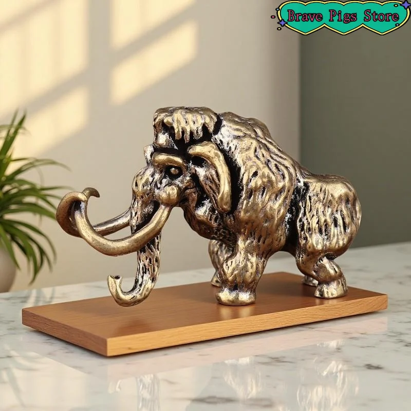 [HM]Alloy Mammoth Statue With Textured Antique Finish For Home Office Tabletop Bookshelf Decor[HM]