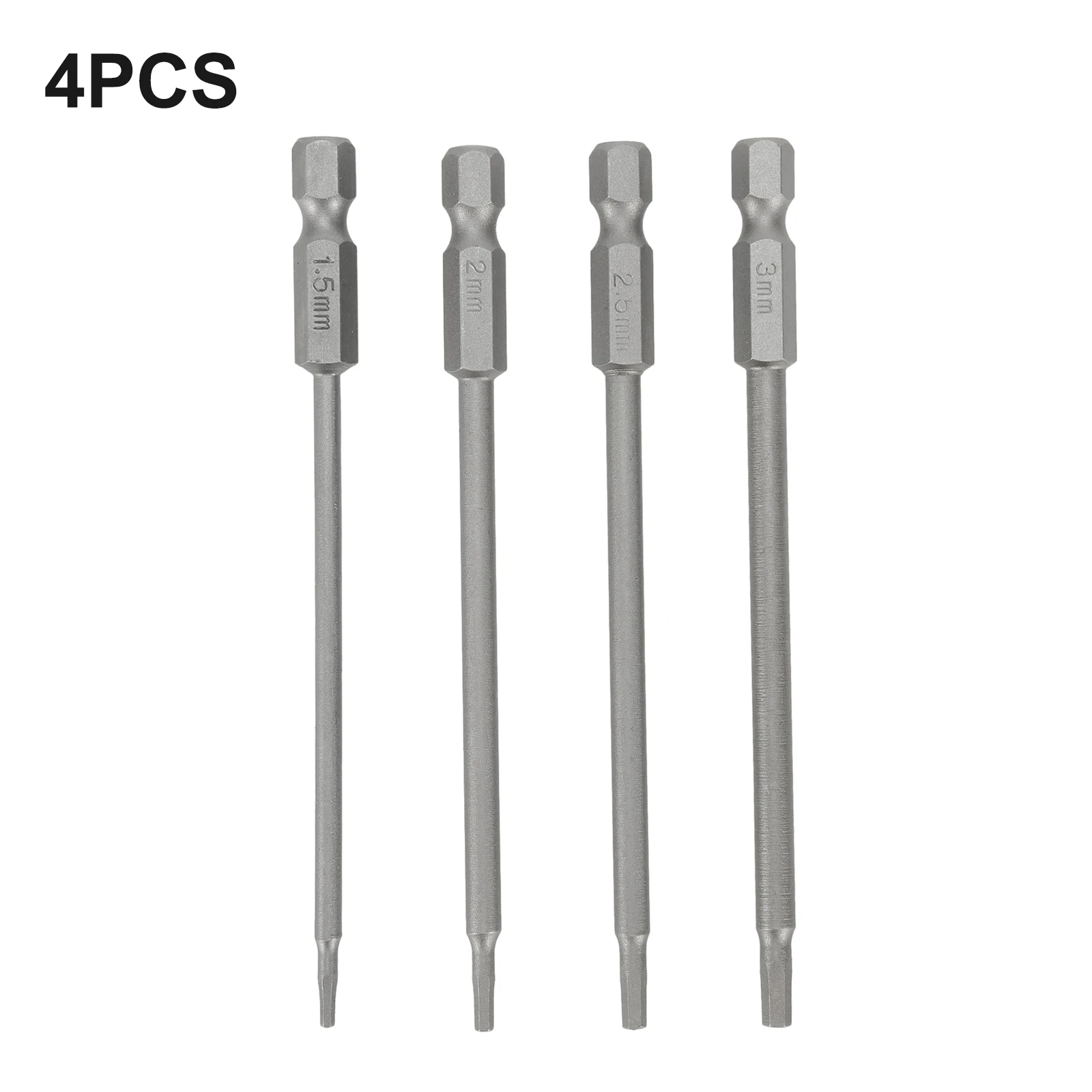 

4Pcs Hex Screwdriver Bits Alloy Steel 100mm Hex Shank Magnetic Head 1.5/2.0/2.5/3.0mm Screwdrivers Bit Hand Tools