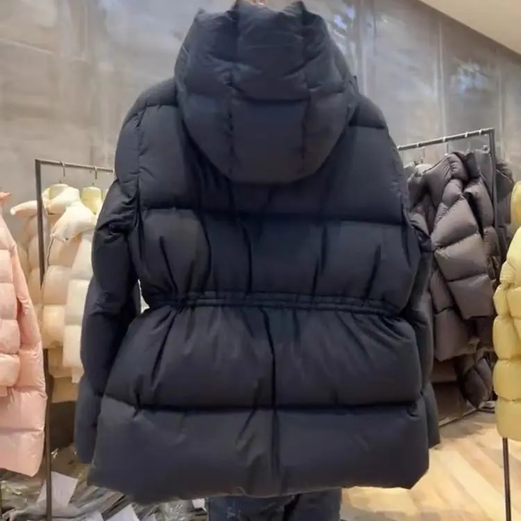 Roupas curtas de algodão feminino inverno novo simples cordão cintura engrossado casaco de algodão quente