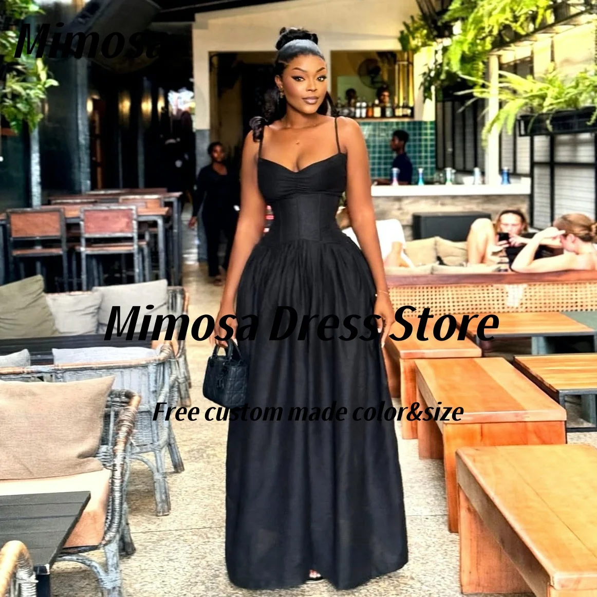 

Mimosa Black Prom Dresses 2025 Sexy Spaghetti Straps Wedding Party Dress Long Ruched Special Banquet Evening Gowns Customized