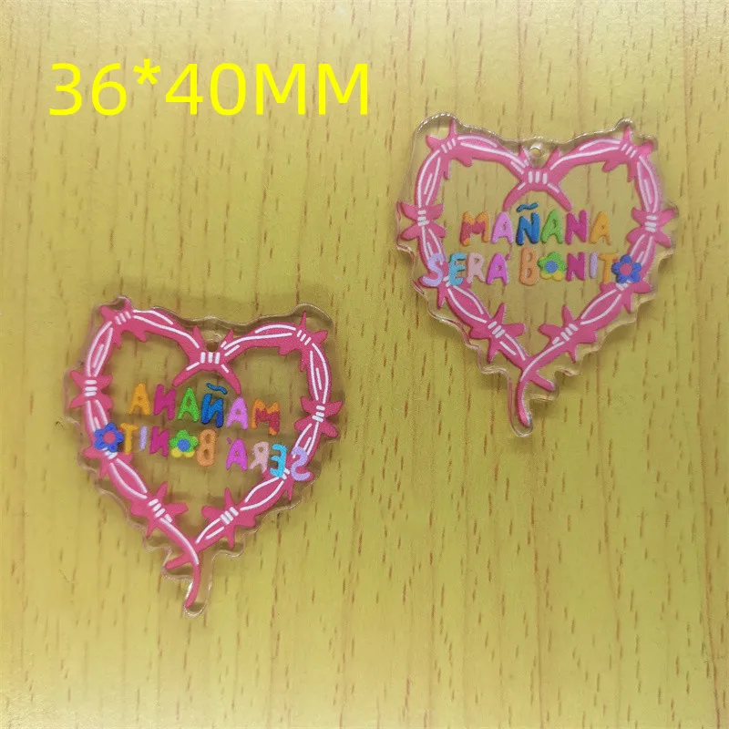 10pcs Acrylic Heart Charms Cartoon Letter Manana Sera Bonito Charm Pendant Earrings Necklaces Key Chain Jewelry Making Supplier