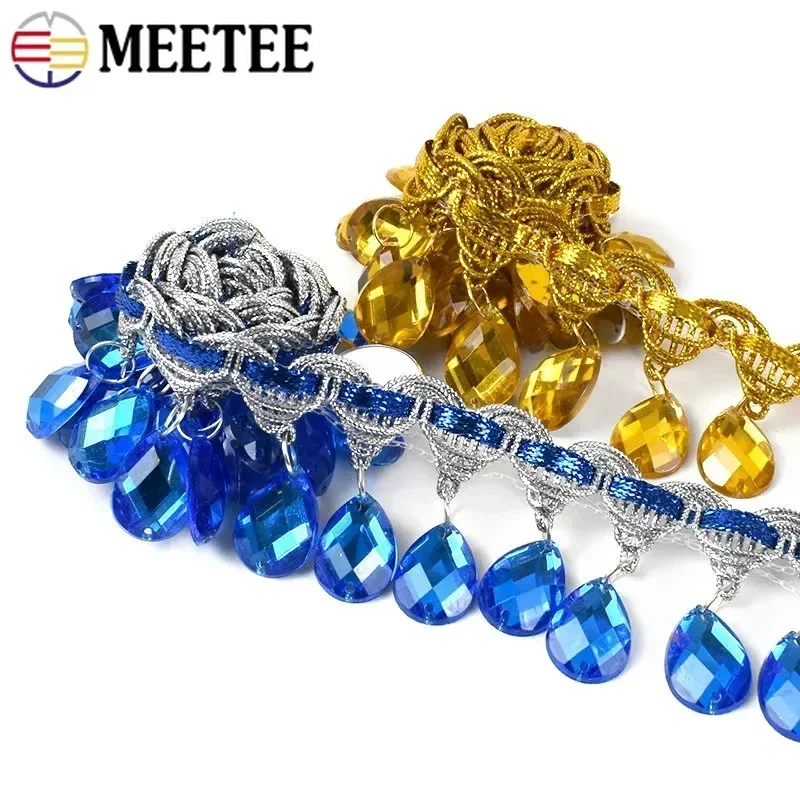 1/2/4Meters Meetee 45mm Fringe Tassel Lace Trim Rhinestone Decorative Ribbons Wedding Dress Curtain Clothes Sewing Accessories