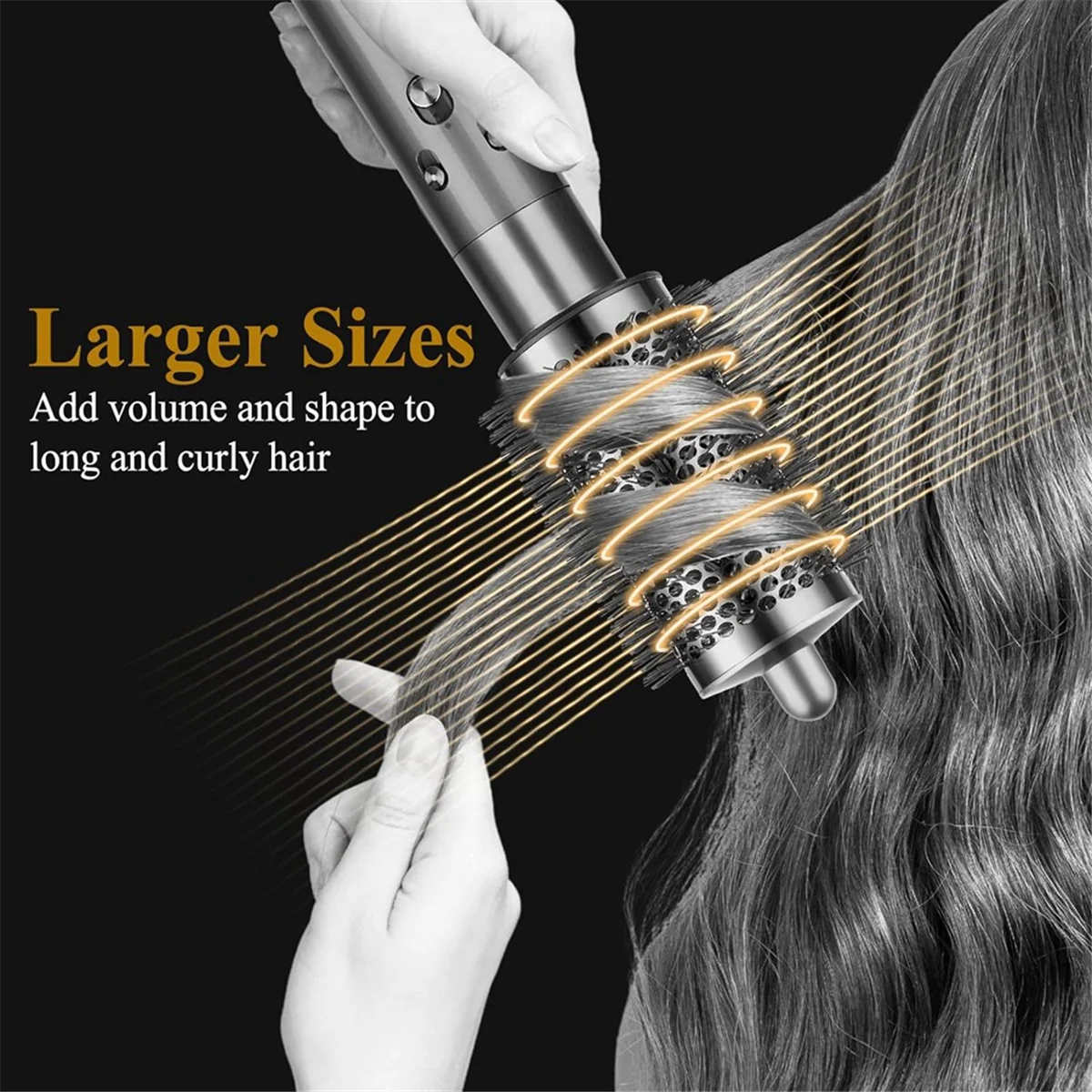 Large Round Volumizing Brush and Anti-Flight Flyaway Smoothing Attachment for Dyson Airwrap GoldJAS