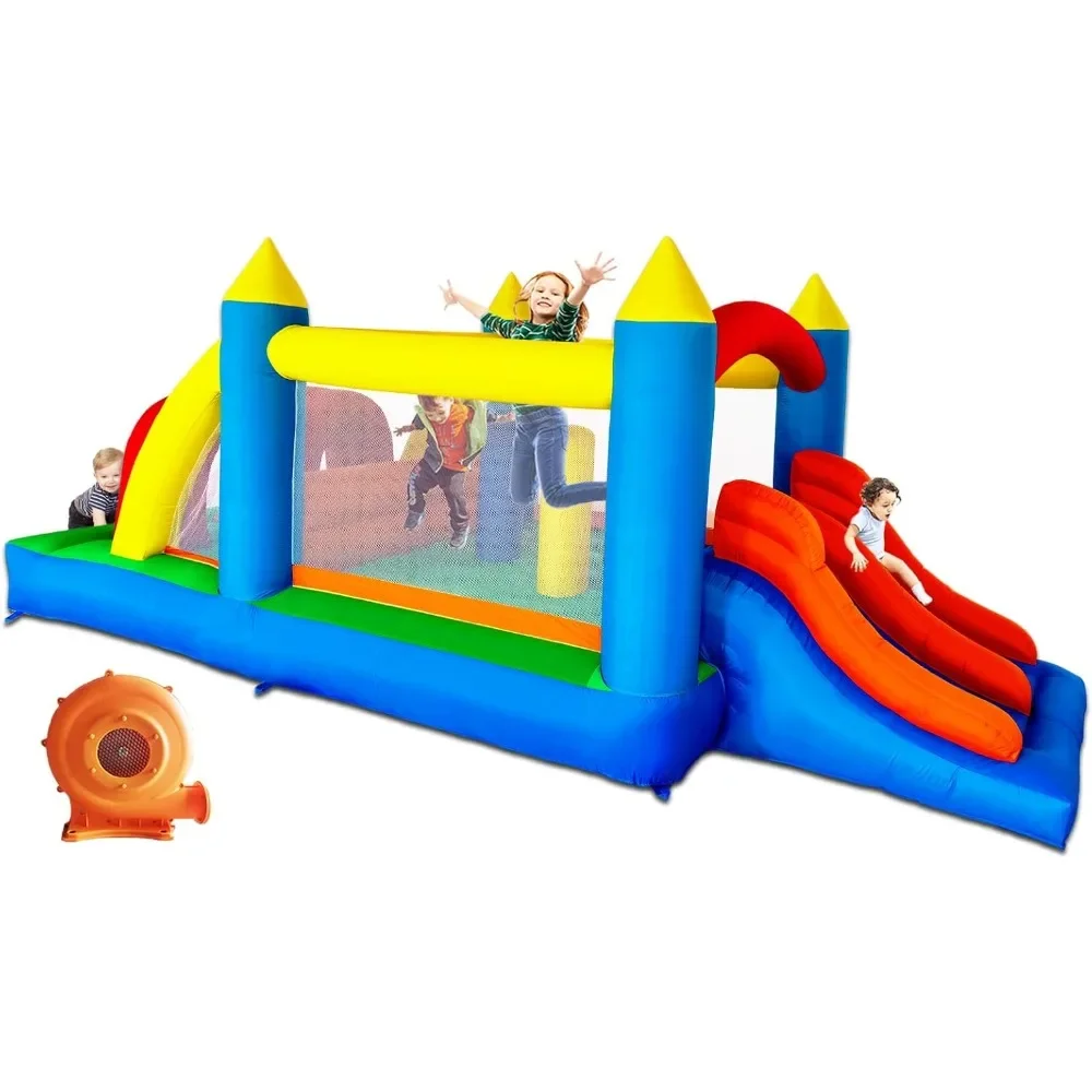 16.3 X 7 FT Kids Inflatable Obstacle Bounce House with Dual Racing Slides, Crawl Tunnels, Climbing, Obstacles with Blower