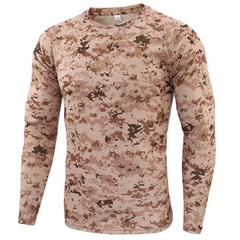 Herren 3D-Druck Tarnmuster Langarm-T-Shirt aus Polyester, schnelltrocknend, Rundhalsausschnitt, Oberteil für Outdoor, Jagd, Angeln, taktisch, Freizeit-T-Shirt – Detail 13