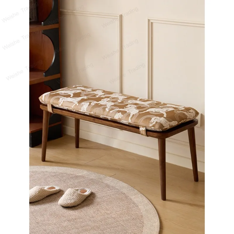 Nordic retro solid wood home shoe change stool home door porch soft bag shoes into the door bench