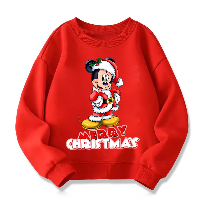 Disney Mickey Minnie Mouse Christmas Sweatshirt Cute Anime Pullover Winter Warmth Print Tops Xmas Boys Girls Clothes Kawaii Gift