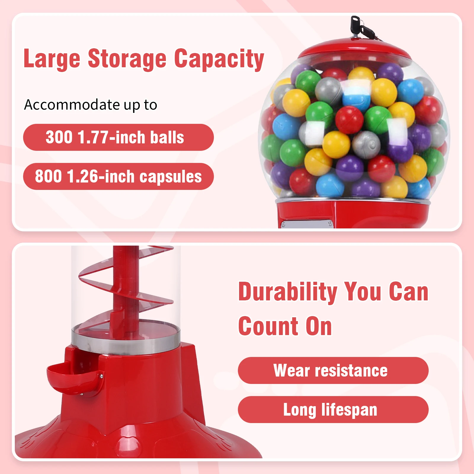 

Standing Coin Operated Vending Machine Large Capacity Capsule Toy Dispenser for Kids Candy Bouncy Ball Shopping Mall Decoration