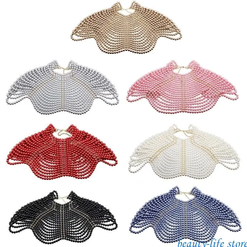 

Luxurious Multi Strand Shawl Beaded Necklace Body Chain Shoulder Wrap with Pearls and Tassels for Stylish Occasion 517D