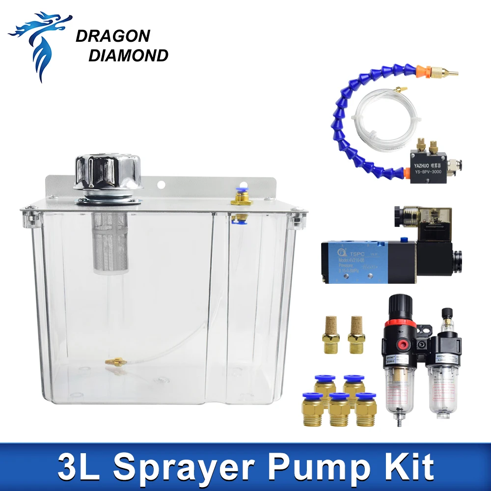 Transparent 3L Water Tank Kit Tool Pneumatic Sprayer Water Pipe Pump Lubrication System Low Pressure Water Spray CNC Machine