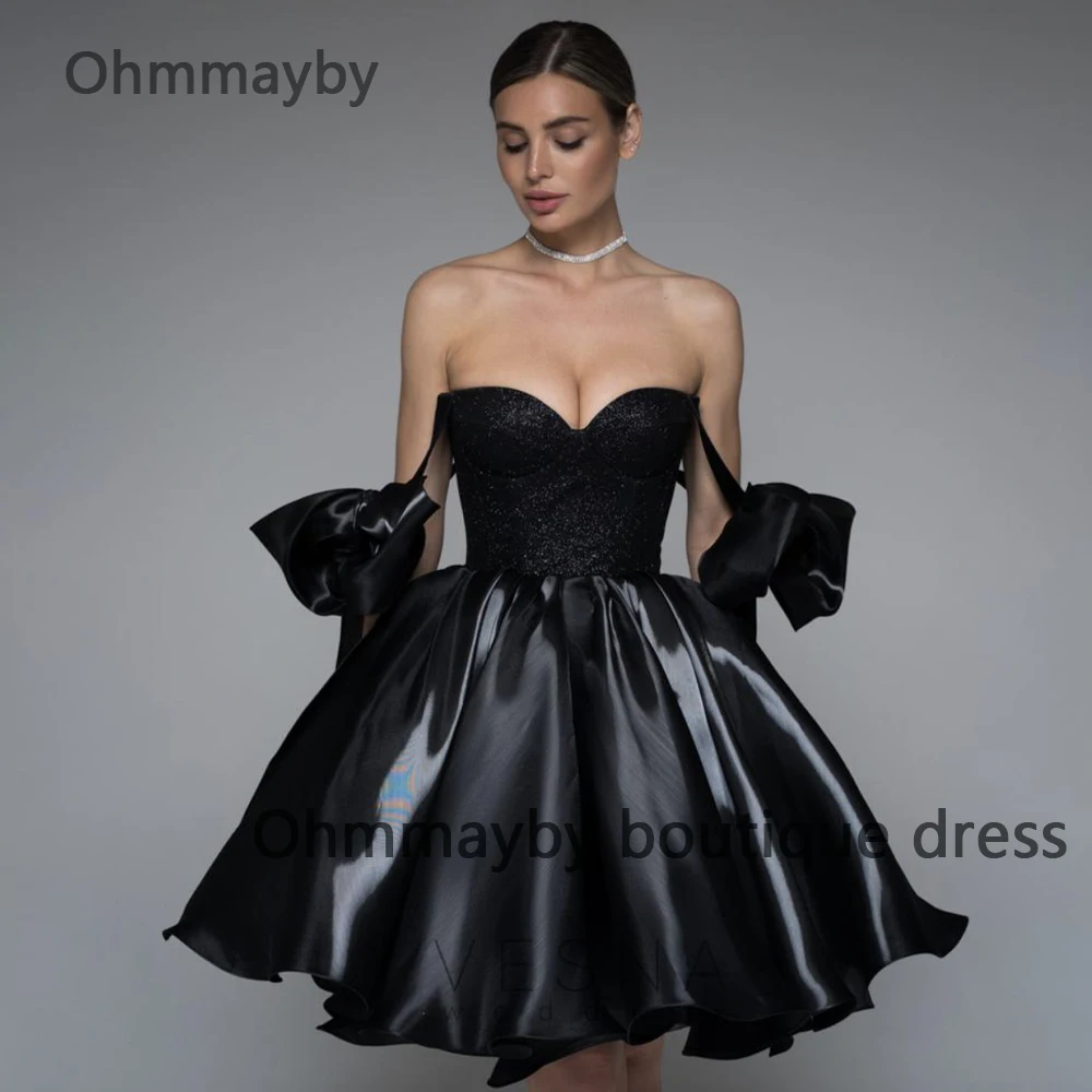 

Black Sequins Short Prom Dresses with Pockets Bow Sweetheart Homecoming Dress for Teens 2024 Evening Party Gown Backless