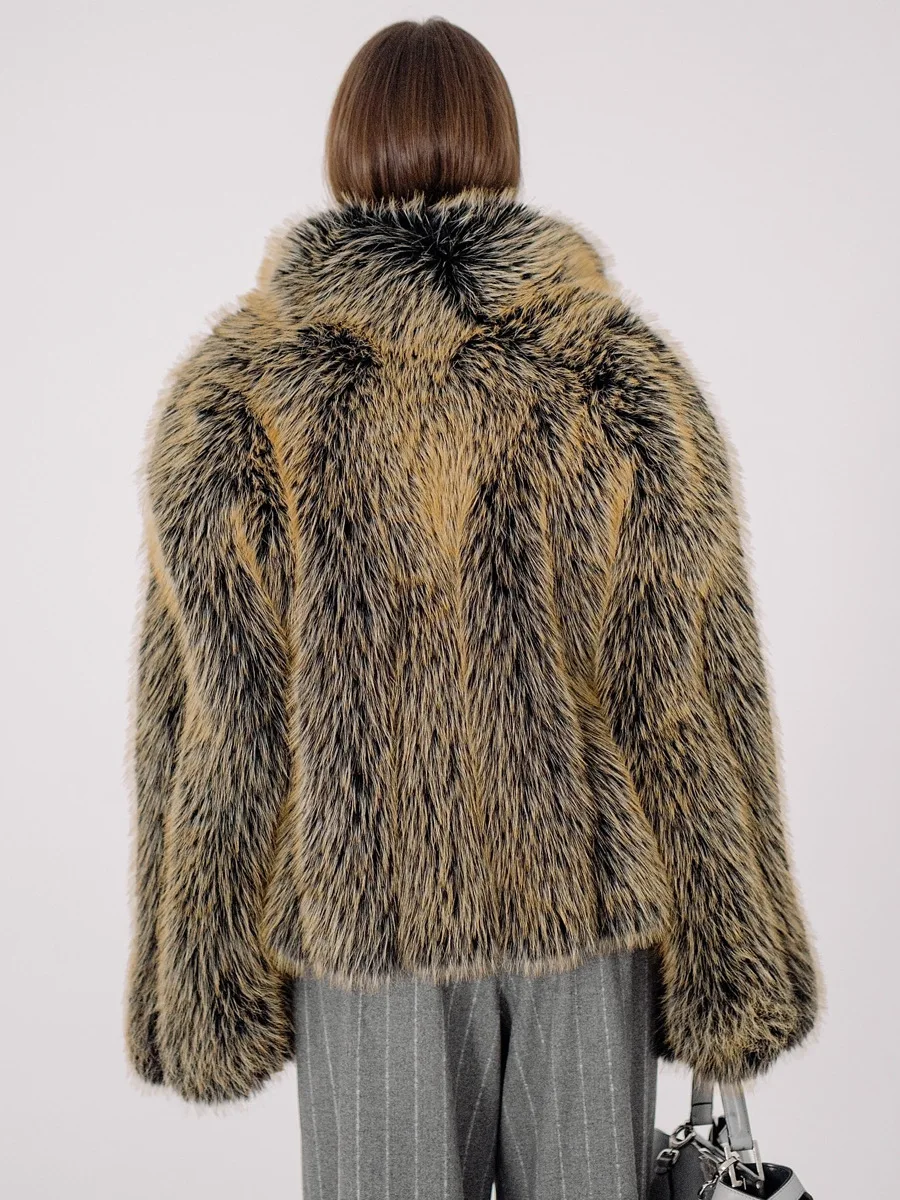 HDHOHR 2026 Winter Elegant Luxury Chic Thick Warm Colorful Faux Fox Fur Coat Women With Belt High Quality Fox Fur Jackets