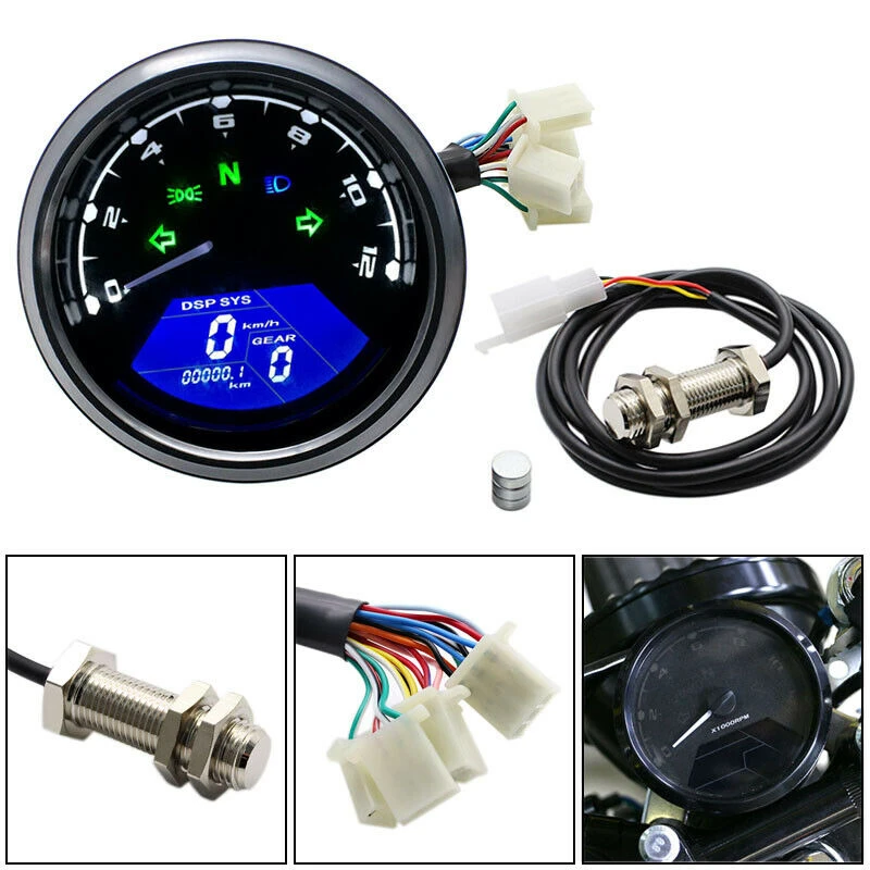 Universal Motorcycle LCD Digital Speedometer Motorbike Odometer Tachometer Gauge