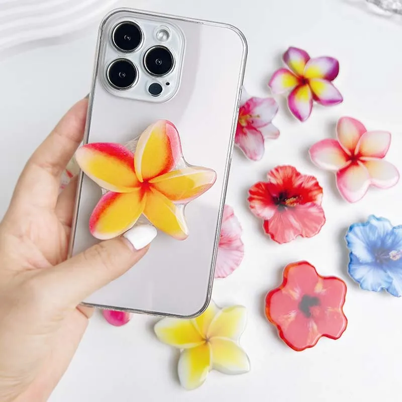 Phone Holder For iPhone Universal phone Griptok Bracket Finger Stand Hibiscus Socket Folding Phone Grip Tok Frangipani Acrylic