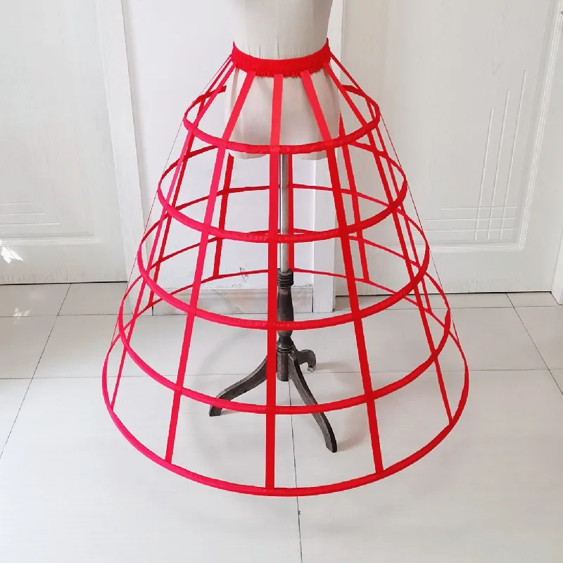 Ladies Red Hollow Cage 5 Hoops Skirt Petticoat Dress Floor Length Pannier Bustle Underskirt image 4