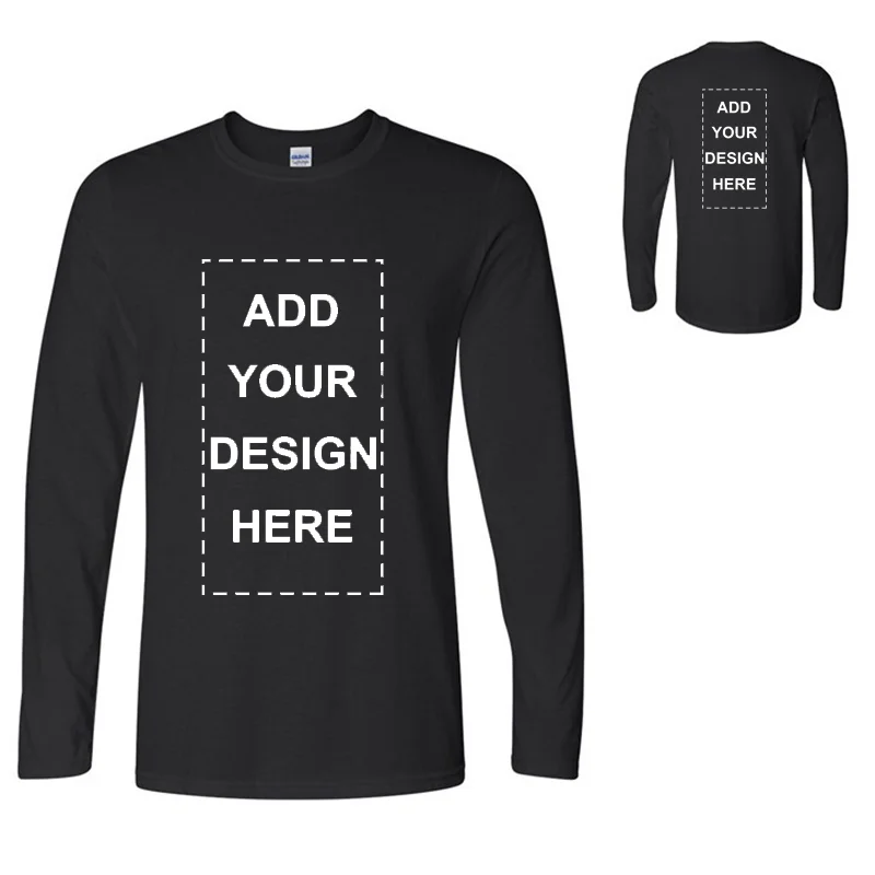 Homens de manga comprida O-Neck T-shirt, logotipo personalizado T-shirt de algodão, cor sólida, Casual, Casa, Primavera, Outono, EUA Tamanho XS-2XL