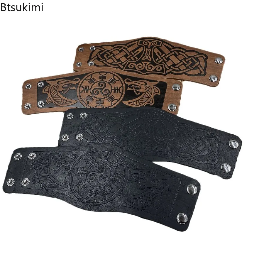الفايكنج نمط خمر تنقش بو الجلود المعصمين درع القرون الوسطى معصمه هالوين المحارب فارس تأثيري حلي الملحقات #5