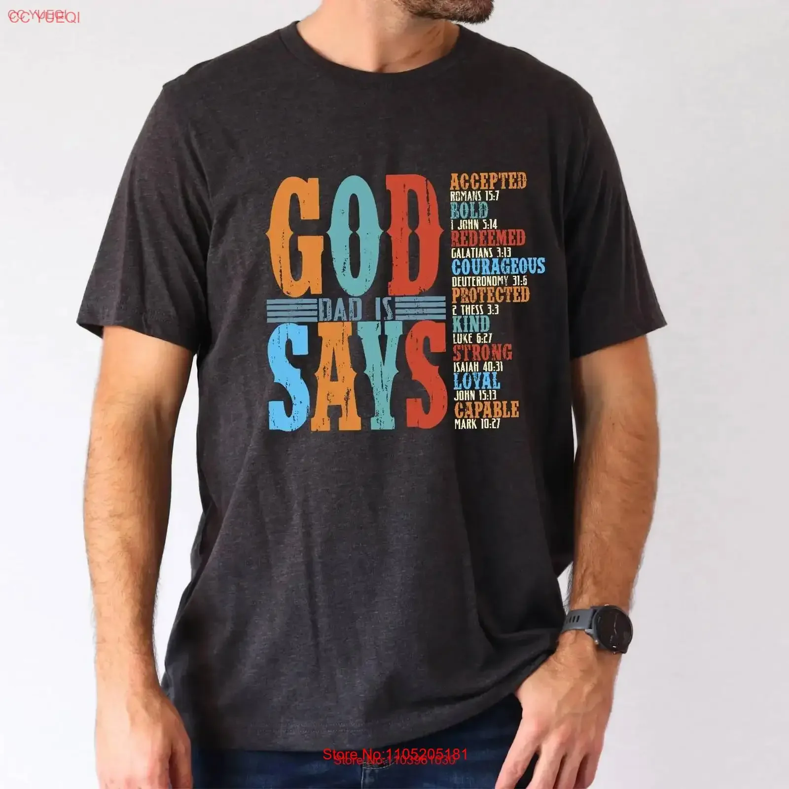 God Says Dad Is Fathers Day T Shirt Christian Protected Bible Verses s for Retro Quotes vintage Washed Versatile