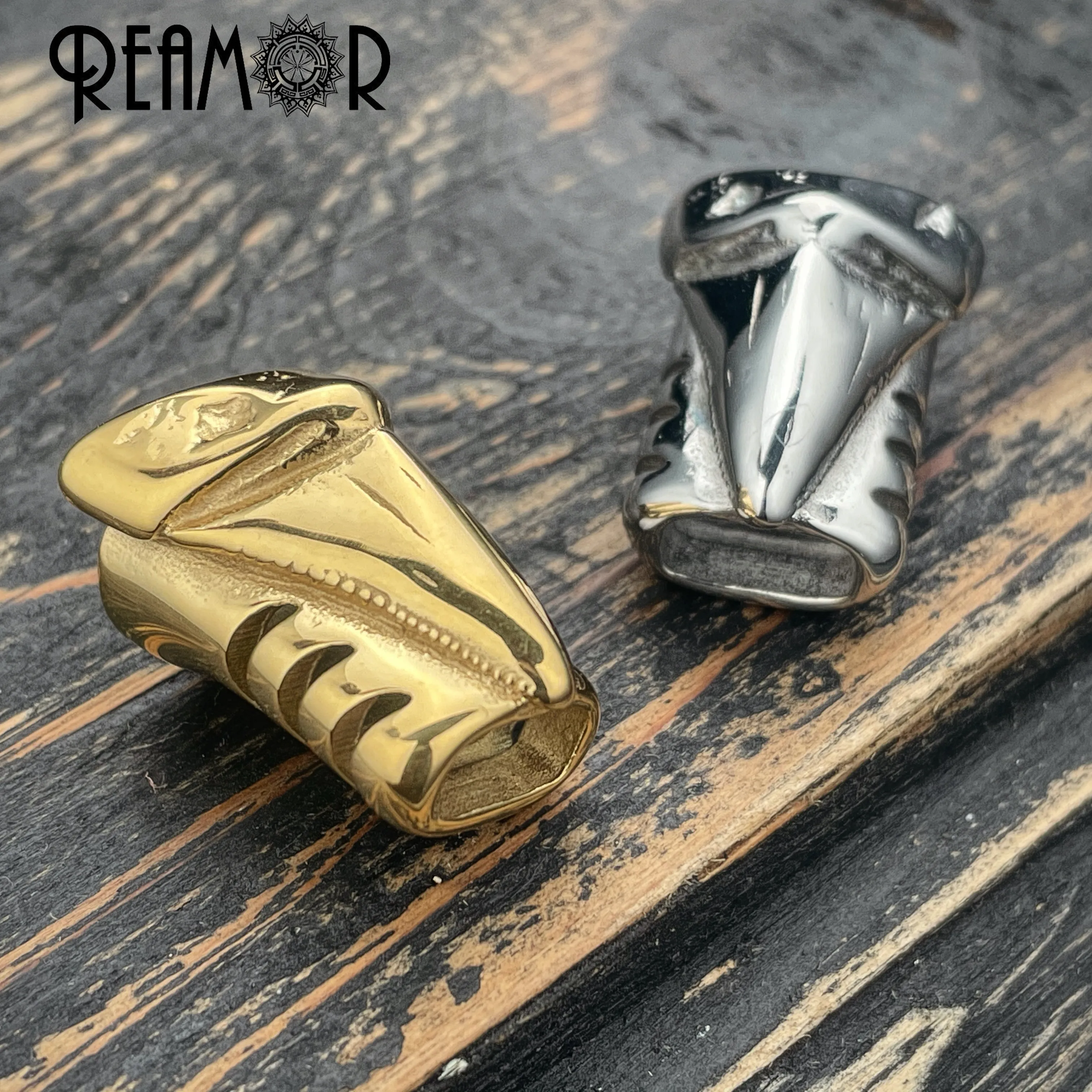 REAMOR 2pc Punk Stainless Steel Shark Teeth Slider Beads 10x5mm for Leather Bracelet Jewelry Making DIY Slide Charms Accessories