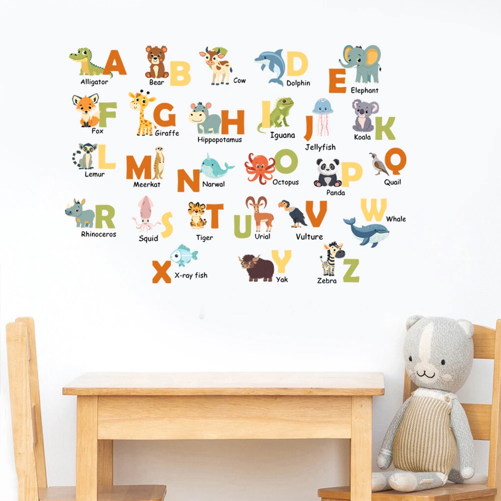 Creative stickers Cartoon animal alphanumeric wall decal murals Nordic style for living rooms bedroom diy home decor wallpaper
