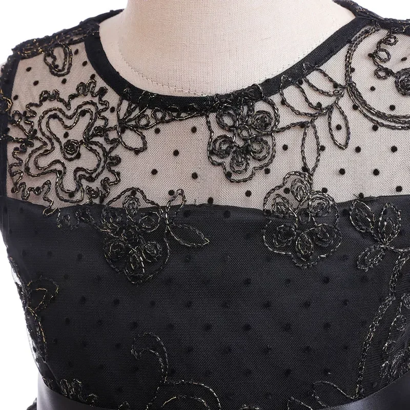 Summer Children Princess Dress Black Sleeveless Lace Dress for Kids Girl Wedding Fashion Girls Party Dresses 2-10 Years