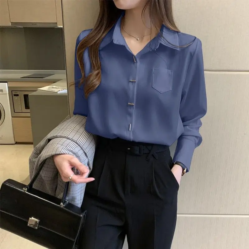 Professional Wear White Shirt for Women\'s Spring Autumn 2024 New Workplace Temperament Long Sleeves Chiffon Shirt Trendy Top