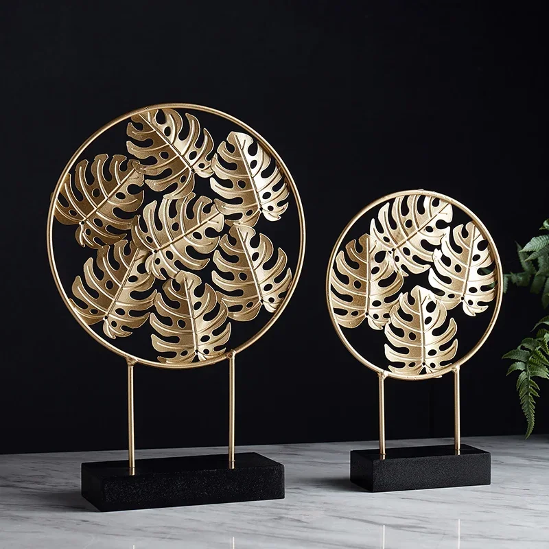 

Modern Creative Golden Leaf Ornament Home Decor Nordic Metal Flowers Figurines Living Room Decor Accessories Office Desk Decor