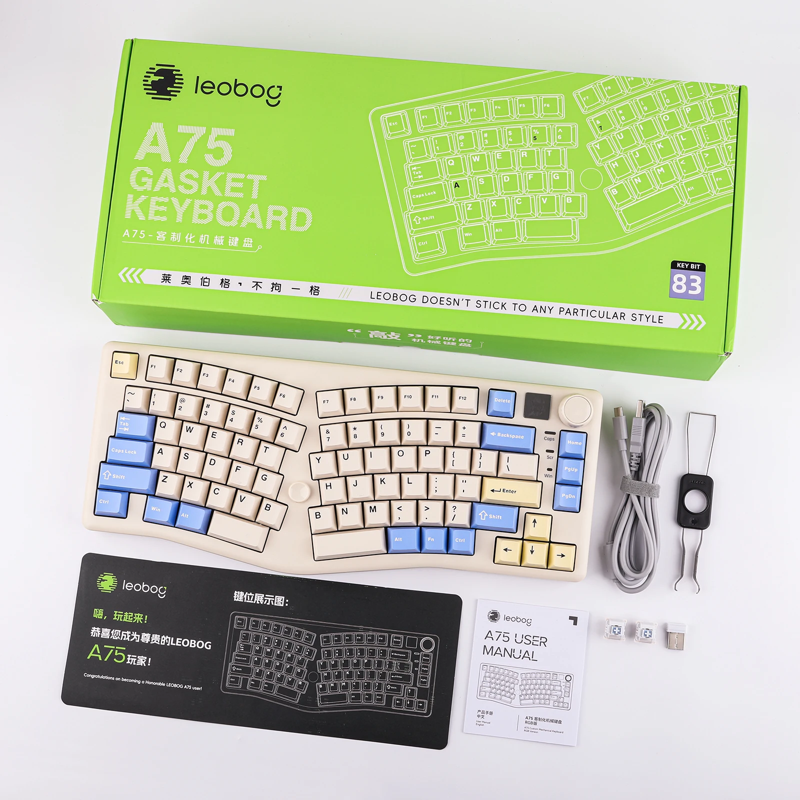 Custom LEOBOG A75 75 Alice Layout with Knob Joystick Design Bluetooth 2.4G Wireless Wired Mechanical Keyboard for PC Mac Gift
