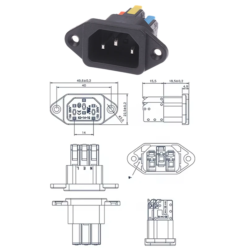 NEW IEC C14 3 Pin Socket Quick Connect Press Charging Power Supply Socket 3 Core Male Socket 250V 10A Easy Install Connect