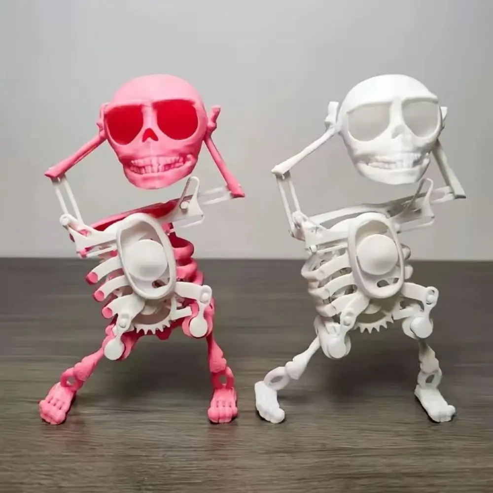Funny Wind-up Dancing Skeleton Toy Kids Toddlers Desktop Mini 3D Print Shaking Skull Doll Spring Clockwork Toy