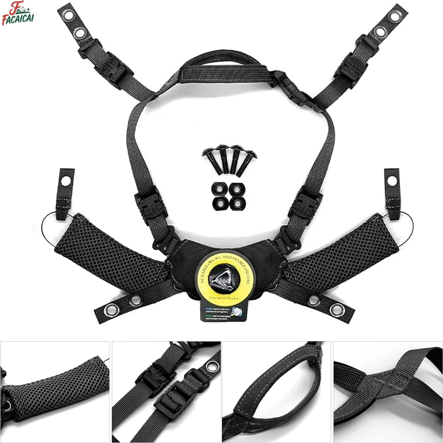 

Tactical Helmet Wearing System, Adjustable 4 Points Suspension System with Bolts and Screws for Tactical Fast Helmet Accessory