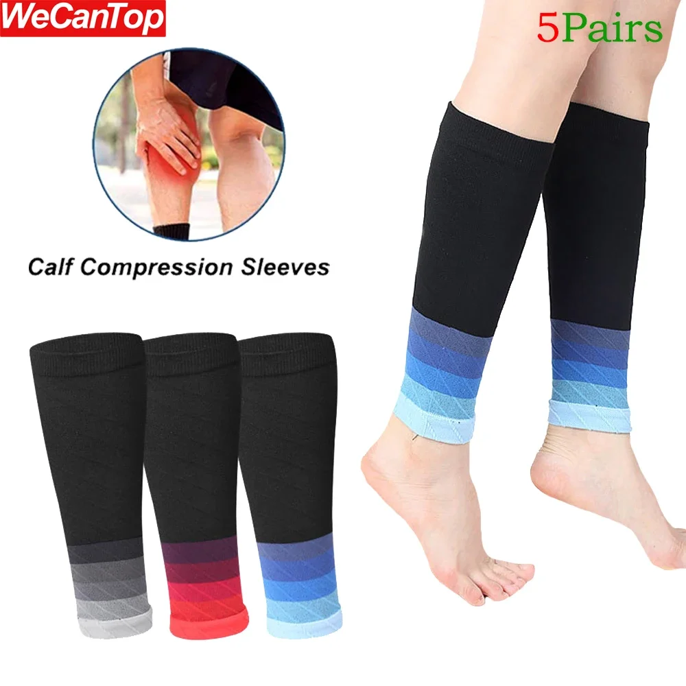 5Pairs Compression Calf Sleeves (20-30mmHg) for Men Women - Compression Socks - For Running Shin Splint Medical Travel Nursing