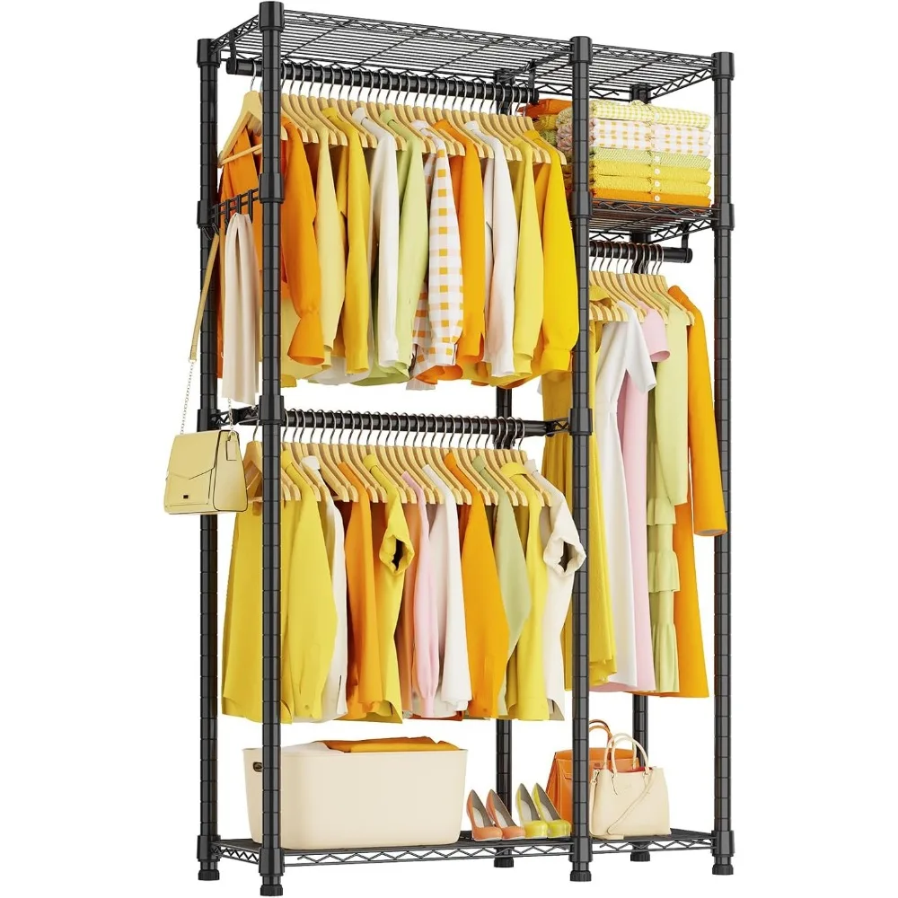 

Heavy Duty Clothes Garment Racks: 850LBS Closet Organizer Portable Clothing Racks for Hanging Coat with Shelves Wardrobe Adjusta