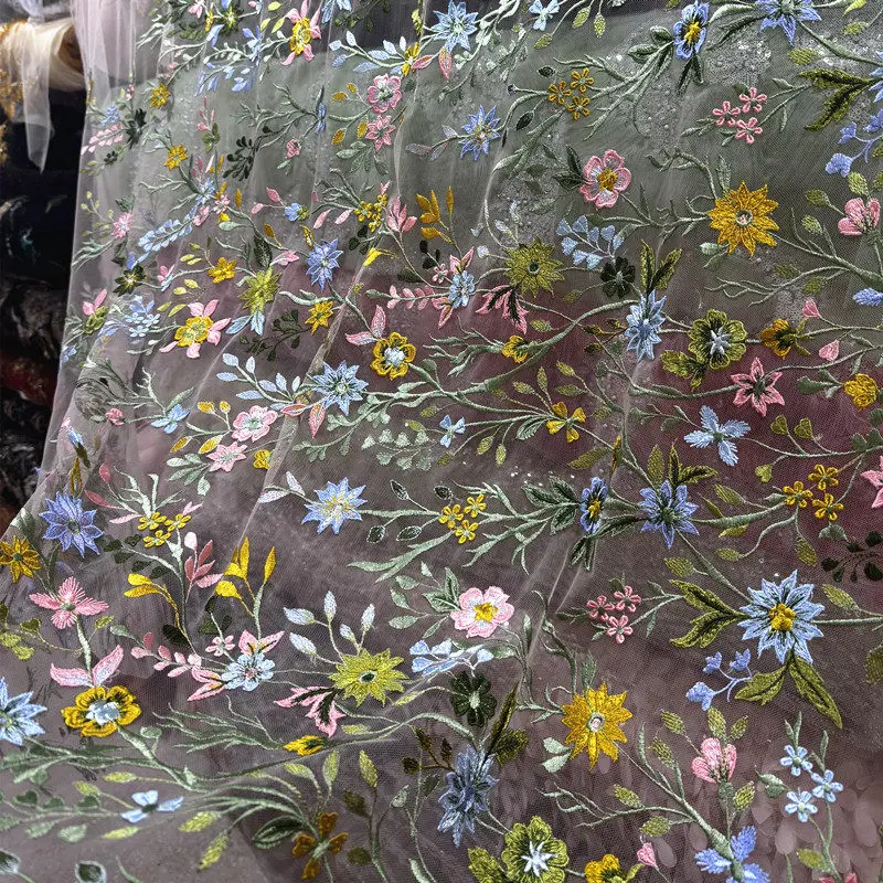 

Многоцветная кружевная ткань с цветочной вышивкой для дизайна прозрачных платьев, наборов одежды, материалов для шитья своими руками, оптовая продажа