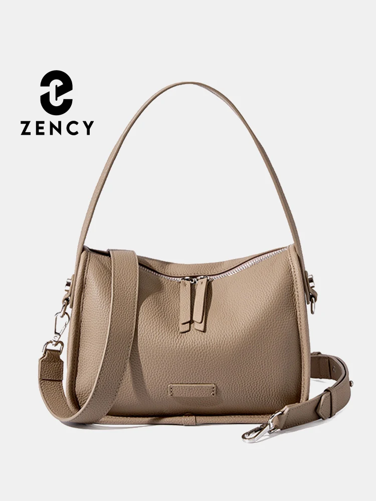 Zency Casual Designer Women Shoulder Bag Top Layer Cow Leather Underarm Handbag Large Capacity Female Crossbody Bag Grey