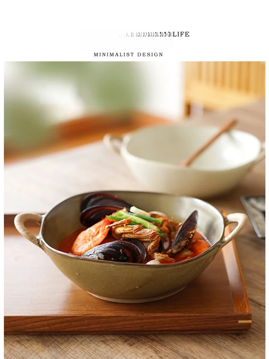 

Tlife Cerc Double Ear Bowl Retro Sle Noodle Soup Bowl Microwave Se Universal Dinnerware for Everyday Use And Diwae...