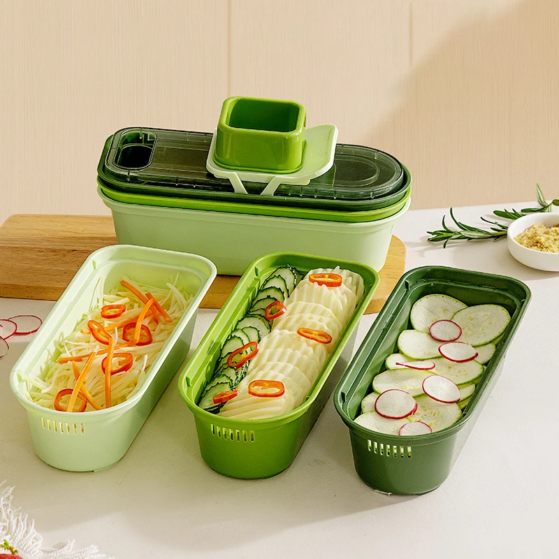 Kitchen Vegetable Chopper with Drain Basket Cucumber Slicer Portable Food Grate Food Cutter Multi-purpose Veggie Slicer Shredder