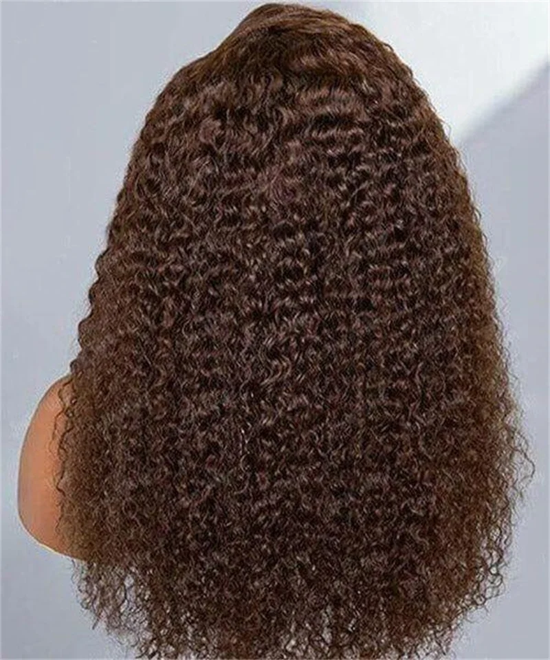 Peruca longa e encaracolada dianteira para mulheres, peruca macia e encaracolada, cabelo sintético de bebê, pré-arrancado, resistente ao calor, marrom, moda, 26"